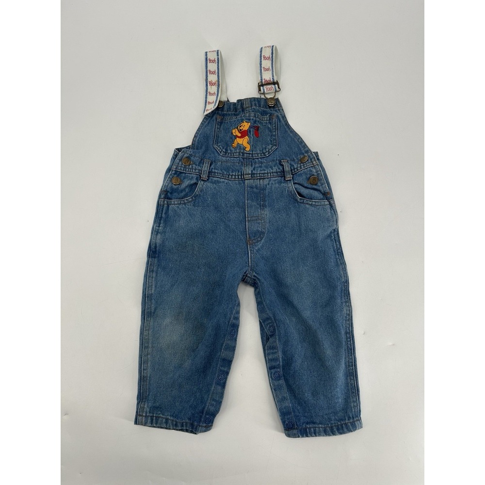 Rare Vintage 90s Winnie The Pooh Embroidered Overall Baby Size 18 months denim